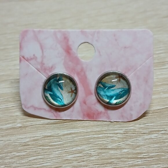 Handmade Silver Tone with Blue Whale Stud Earrings Fashion Jewelry #87 - Picture 1 of 9